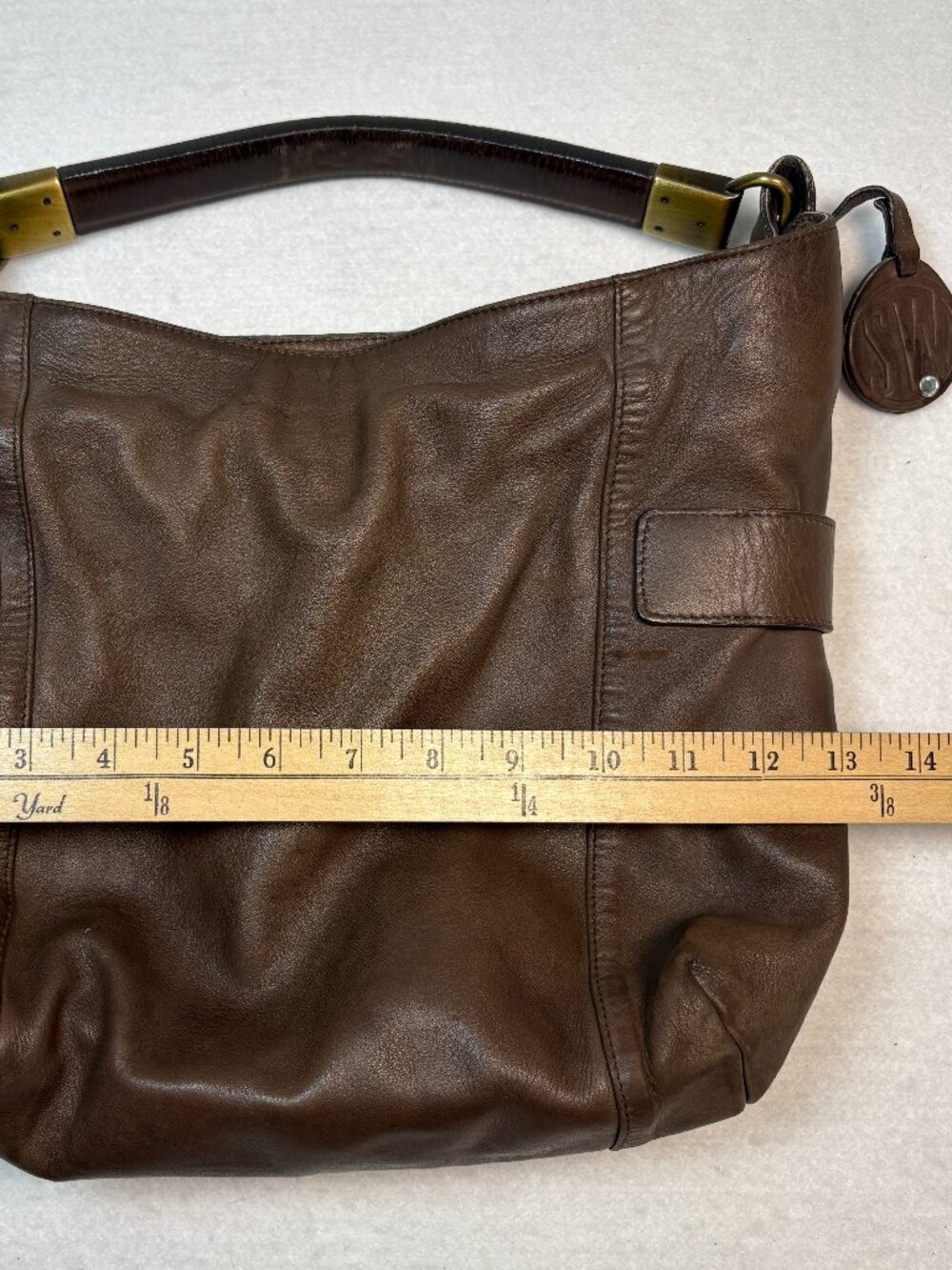 Stuart Weitzman Vintage Brown Leather Slouchy Hobo Shoulder Bag SW Charm Luxury - Picture 6 of 14